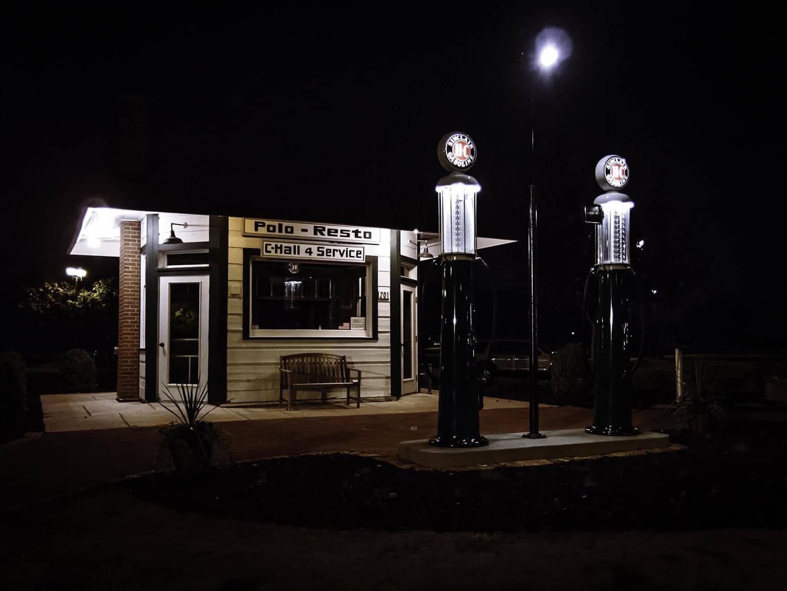 Service station night shot at Voyageur Park in De Pere, Wisconsin
